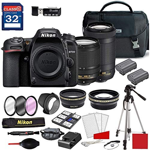 Nikon D7500 DSLR Camera with AF-S 18-140mm VR Lens & 70-300mm ED Lens + Deluxe Accessory Kit (2 Battery Bundle)