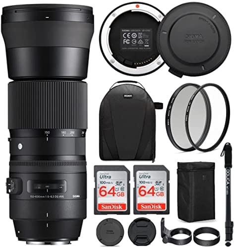 Sigma 150-600mm 5-6.3 Contemporary DG OS HSM Lens for Canon DSLR Cameras USB Dock and Two 64GB SD Card Bundle (7 Items)