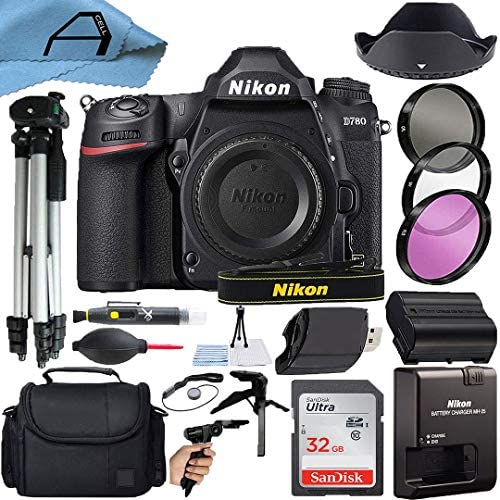 Nikon intl D780 DSLR Camera Body 24.5MP Sensor with SanDisk 32GB Memory Card, Case, Tripod, Filters and A-Cell Accessory Bundle (Black) Nikon intl D780 DSLR Camera Body 24.5MP Sensor with SanDisk 32GB Memory Card, Case, Tripod, Filters and A-Cell Accessory Bundle (Black)