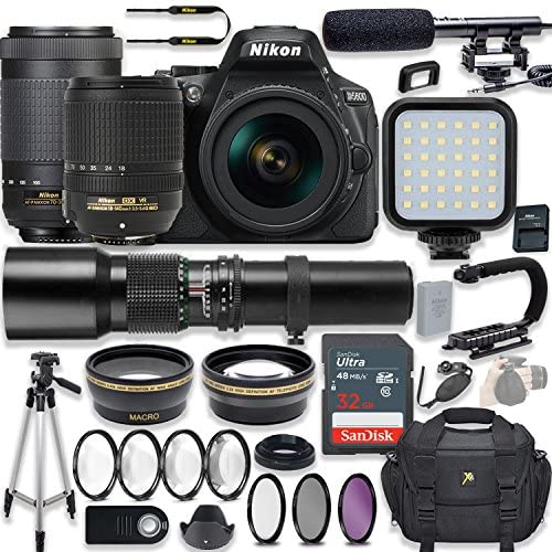 Nikon D5600 24.2 MP DSLR Camera Video Kit with AF-S 18-140mm VR Lens, AF-P 70-300mm ED VR Lens & 500mm Lens + LED Light + 32GB Memory + Filters + Macros + Deluxe Bag + Professional Accessories