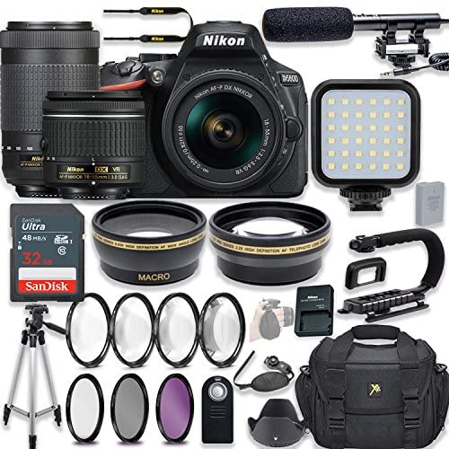 Nikon D5600 24.2 MP DSLR Camera Video Kit with AF-P 18-55mm VR Lens & AF-P 70-300mm ED VR Lens + LED Light + 32GB Memory + Filters + Macros + Deluxe Bag + Professional Accessories Nikon D5600 24.2 MP DSLR Camera Video Kit with AF-P 18-55mm VR Lens & AF-P 70-300mm ED VR Lens + LED Light + 32GB Memory + Filters + Macros + Deluxe Bag + Professional Accessories