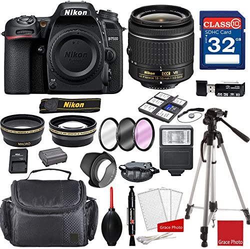 Nikon D7500 DX-Format Digital SLR w/AF-P DX NIKKOR 18-55mm f/3.5-5.6G VR Lens + Professional Accessory Bundle Nikon D7500 DX-Format Digital SLR w/AF-P DX NIKKOR 18-55mm f/3.5-5.6G VR Lens + Professional Accessory Bundle