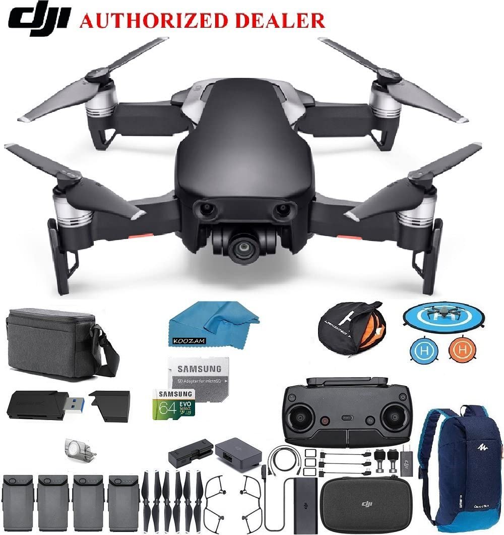 DJI Mavic Air Fly More Combo Drone - Quadcopter with 64gb SD Card - 4K Professional Camera Gimbal – 4 Battery Bundle - Kit - with Must Have Accessories (Onyx Black)