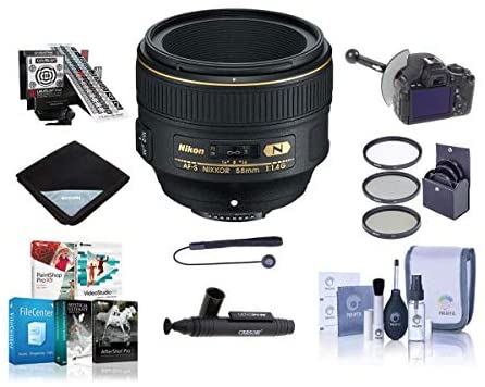 Nikon 58mm f/1.4G AF-S Nikkor Lens USA - Bundle with 72mm Filter Kit, LensAlign MkII Focus Calibration System, Follow Focus and Rack Focus, Cleaning Kit, Flex Lens Shade, Software Package and More