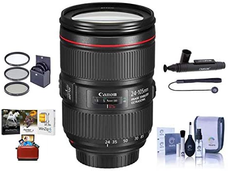 Canon EF 24-105mm f/4L is II USM AutoFocus Wide Angle Telephoto Zoom Lens U.S.A. Warranty - Bundle with 77mm Filter Kit, Cleaning Kit, Capleash II, Lenspen Lens Cleaner, Mac Software Package