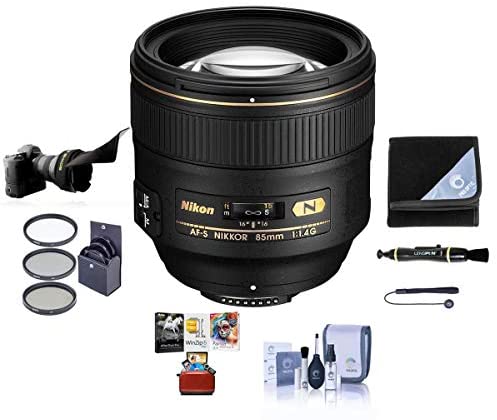 Nikon 85mm f/1.4G IF AF-S NIKKOR Lens - Bundle with 77mm Filter Kit, Flex Lens Shade - Lens Wrap (15x15) - Cleaning Kit - LensPen Lens Cleaner, CapLeash, Mac Software Package