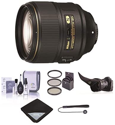 Nikon AF-S NIKKOR 105mm f/1.4E ED Telephoto Lens - Bundle with 82mm Filter Kit, Flex Lens Shade, Cleaning Kit, Lens Wrap (15x15), Cap Leash