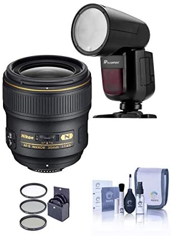 Nikon 35mm f/1.4G AF-S NIKKOR Lens - Bundle with Flashpoint Zoom Li-on X R2 TTL On-Camera Round Flash Speedlight, 67mm Filter Kit, Cleaning Kit