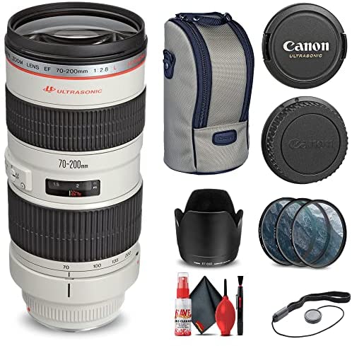Canon EF 70-200mm f/2.8L USM Lens (2569A004) + Filter Kit + Cap Keeper + Cleaning Kit + More (Renewed)