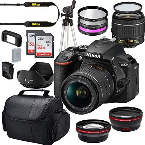Nikon D5600 W/AF-P DX NIKKOR 18-55mm f/3.5-5.6G VR Import + Deluxe Starter Bundle Including 2 32GB Sandisk SD Memory Cards, Wide Angle and Telephoto Lens, Gadget Bag Plus More
