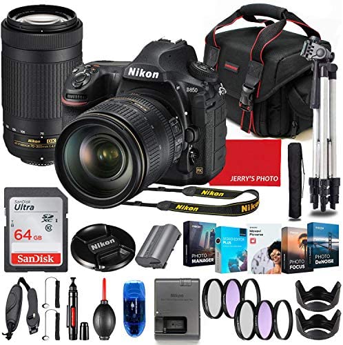 Nikon Intl. D850 DSLR Camera with 24-120mm VR & 70-300mm Lens Bundle + Premium Accessory Bundle Including 64GB Memory, Filters, PhotoVideo Software Package, Shoulder Bag & More
