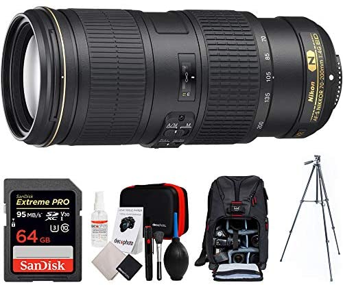 Nikon AF-S NIKKOR 70-200MM F/4G ED VR Lens Digital SLR Cameras (2202) + Sandisk 64GB Memory Card, Photo Camera Backpack, Cleaning Kit for DSLR Cameras & 60
