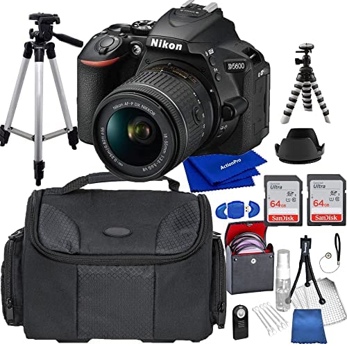 Nikon D5600 DSLR Camera Kit with 18-55mm VR Lens | Built-in Wi-Fi | 24.2 MP CMOS Sensor | Bundle Includes: 2X SanDisk 64GB Memory Card, Bag, Tripods, Filters, and More Nikon D5600 DSLR Camera Kit with 18-55mm VR Lens | Built-in Wi-Fi | 24.2 MP CMOS Sensor | Bundle Includes: 2X SanDisk 64GB Memory Card, Bag, Tripods, Filters, and More