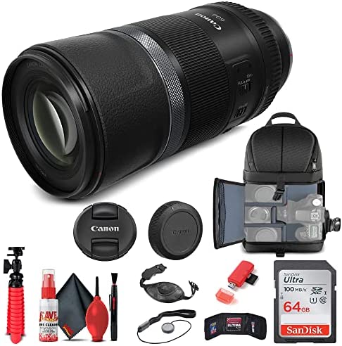 Canon RF 600mm f/11 is STM Lens (3986C002) + Filter Kit + Backpack + 64GB Card + Card Reader + Flex Tripod + Memory Wallet + Cap Keeper + Cleaning Kit + Hand Strap + More (Renewed)