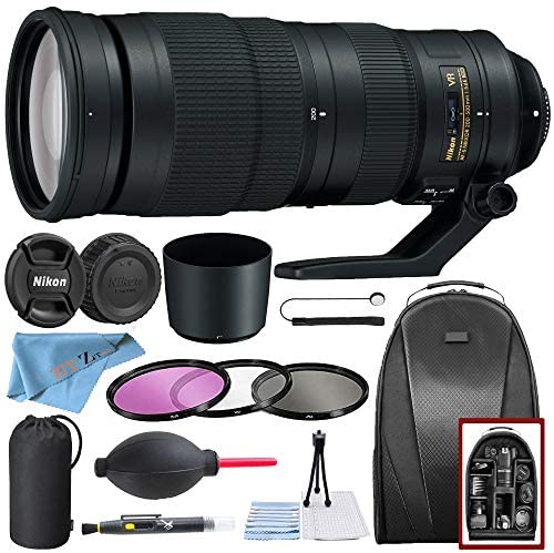 Nikon AF-S NIKKOR 200-500mm f/5.6E ED VR Lens with HB-71 Bayonet Lens Hood, Backpack, 3 Piece Filter (UV, CPL, FLD), Pouch, Cleaning Kit and Zeetech Accessories Bundle