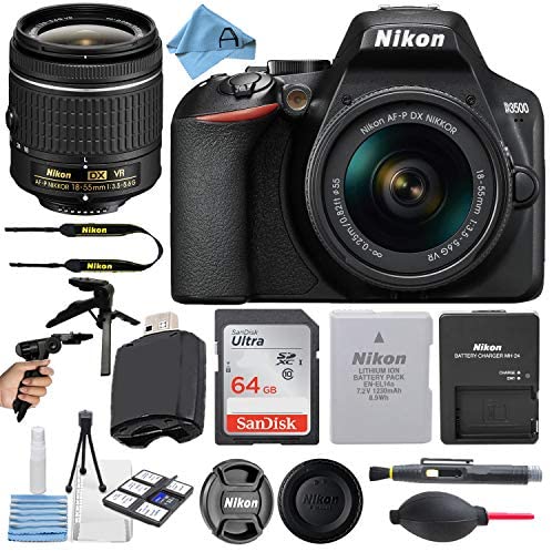 Nikon D3500 24.2MP DSLR Digital Camera with NIKKOR 18-55mm VR Lens + SanDisk 64GB Memory Card + Hi-Speed USB Card Reader + Tripod + A-Cell Accessory Bundle