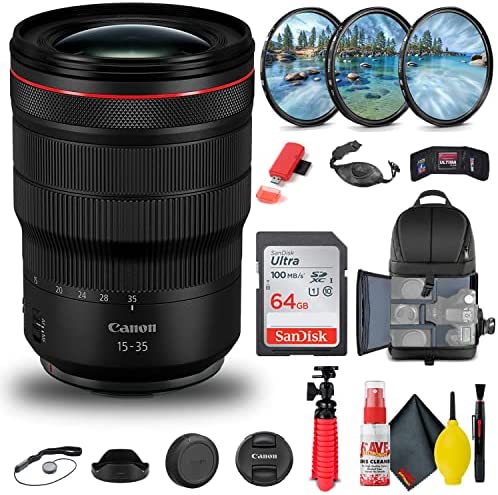 Canon RF 15-35mm f/2.8L is USM Lens (3682C002) + Filter Kit + Backpack + 64GB Card + Card Reader + Flex Tripod + Memory Wallet + Cap Keeper + Cleaning Kit + Hand Strap + More (Renewed) Canon RF 15-35mm f/2.8L is USM Lens (3682C002) + Filter Kit + Backpack + 64GB Card + Card Reader + Flex Tripod + Memory Wallet + Cap Keeper + Cleaning Kit + Hand Strap + More (Renewed)