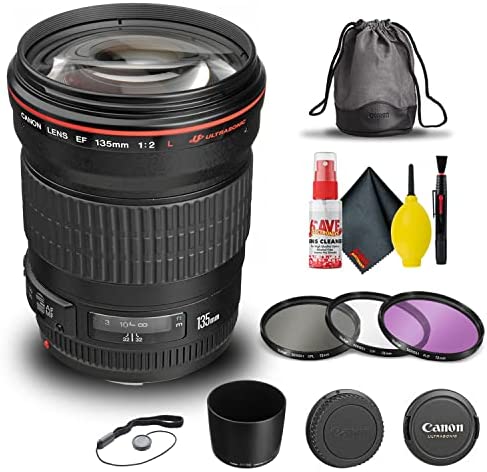 Canon EF 135mm f/2L USM Lens (2520A004) + Filter Kit + Cap Keeper + Cleaning Kit + More (Renewed)