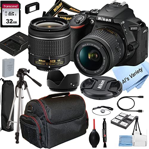 Nikon D5600 DSLR Camera with 18-55mm VR Lens + 32GB Card, Tripod, Case, and More (20pc Bundle)