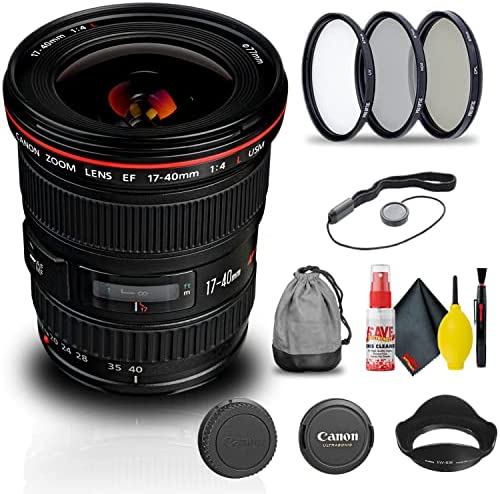 Canon EF 17-40mm f/4L USM Lens (8806A002) + Filter Kit + Cap Keeper + Cleaning Kit + More (Renewed)