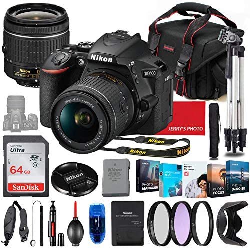 Nikon Intl. D5600 DSLR Camera with 18-55mm Lens Bundle + Premium Accessory Bundle Including 64GB Memory, Filters, PhotoVideo Software Package, Shoulder Bag & More