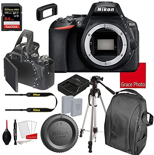 Grace Photo | Nikon Intl. Nikon D5600 DSLR Camera Body Only (No Lens) | Built-in Wi-Fi | 24.2 MP CMOS Sensor | SnapBridge Bluetooth Connectivity | Extreme Speed 64GB Memory Card (18pc Bundle)