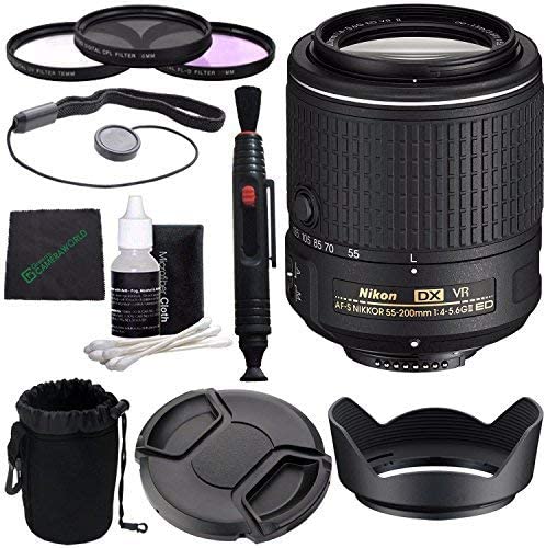 Nikon AF-S DX NIKKOR 55-200mm f/4-5.6G ED VR II Lens + 52mm 3 Piece Filter Set (UV, CPL, FL) + Lens Cap + Lens Hood + Lens Cleaning Pen Bundle