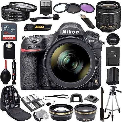 Nikon D850 DX-Format Digital SLR Camera with AF-P DX NIKKOR 18-55mm f/3.5-5.6G VR Lens Professional Camera Accessories Bundle with 30 Items