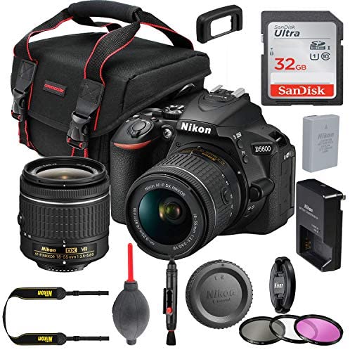 Nikon D5600 DSLR Camera w/Nikon AF-P DX NIKKOR 18-55mm f/3.5-5.6G VR Lens, 32GB Memory Card Plus Accessory Kit Bundle Nikon D5600 DSLR Camera w/Nikon AF-P DX NIKKOR 18-55mm f/3.5-5.6G VR Lens, 32GB Memory Card Plus Accessory Kit Bundle