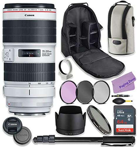 Canon EF 70-200mm f/2.8L is III USM Lens Bundle with Premium Accessories Including 64GB Sandisk Memory, ND Variable Filter, Backpack, Monopod, High Def Filter Kit & More.