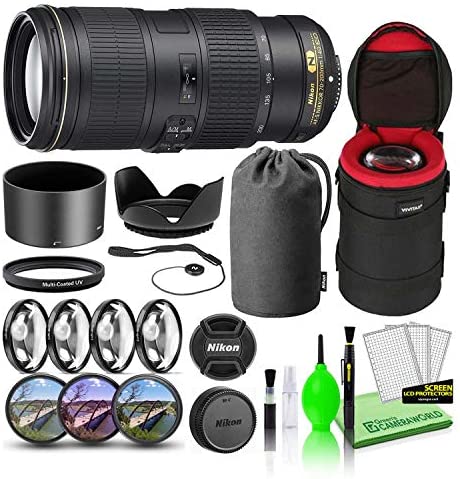 Nikon AF-S NIKKOR 70-200mm f/4G ED VR Telephoto Lens (2202) Bundle Package with Padded Lens Case + Macro Filter Kit + UV, CPL, FL Lens Filters + Tulip Hood + Lens Cap Keeper + Cleaning Kit