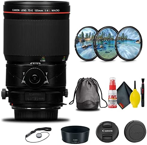 Canon TS-E 135mm f/4L Macro Tilt-Shift Lens (2275C002) + Filter Kit + Cap Keeper + Cleaning Kit + More (Renewed)
