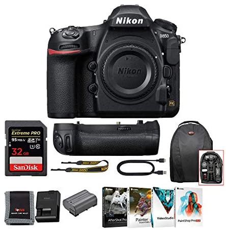 Nikon D850 FX-Format Full Frame DSLR Camera with Nikon Battery Grip, Pro 32GB SD Card, Corel Software and Accessory Bundle