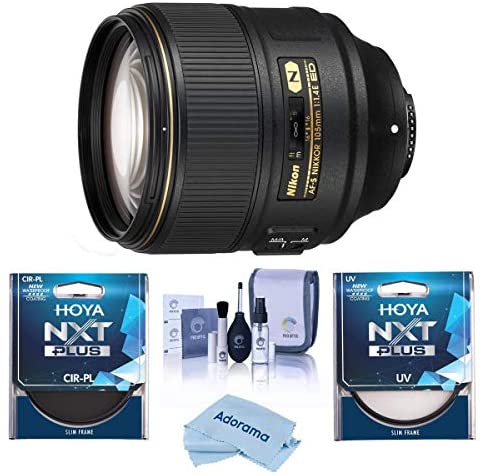Nikon AF-S NIKKOR 105mm f/1.4E EDIF Telephoto Lens- Bundle with Hoya NXT Plus 82mm 10-Layer HMC UV Filter, Hoya 82mm NXT Circular Polarizer Filter, Cleaning Kit, Microfiber Cloth