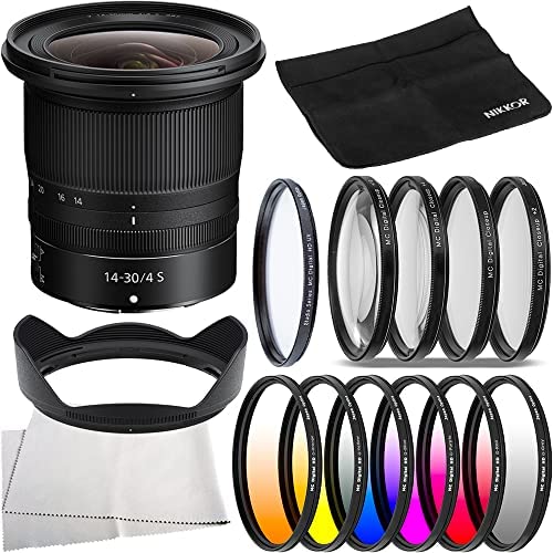 Nikon NIKKOR Z 14-30mm f/4 S Lens + 64GB Card, UV Filter + 4pc Marco Filter Kit, 6pc Gradual Color Filter Kit, & More (8Pc Bundle)