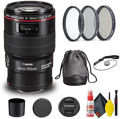 Canon EF 100mm f/2.8L Macro is USM Lens (3554B002) + Filter Kit + Cap Keeper + Cleaning Kit + More (Renewed)