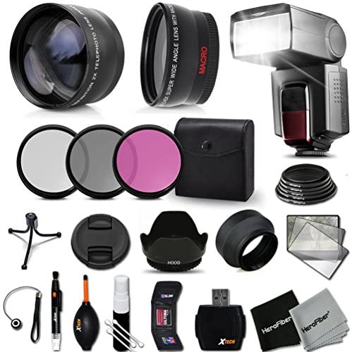 Premium 52mm Accessory Kit for NIKON CANON, FUJIFILM, SAMSUNG, PANASONIC, PENTAX SONY, OLYMPUS, and LEICA DSLR Cameras - Includes: High Definition Wide Angle Lens with Macro Closeup feature, + High Definition 2X Telephoto Lens + Professional Speedlight Flash + 3 Piece HD Filter Set + + Ring Adapters to from 46-62mm + 52mm Tulip shaped Hard Lens Hood + 52mm Soft Rubber Lens Hood + 52mm Lens Cap + Universal Card Reader + Mini Table Tripod + Memory Case Holder + Screen Protectors + Mini Blower + Cleaning Pen + Lens Cap Holder + Deluxe Cleaning Kit + Ultra Fine HeroFiber Cleaning Cloth