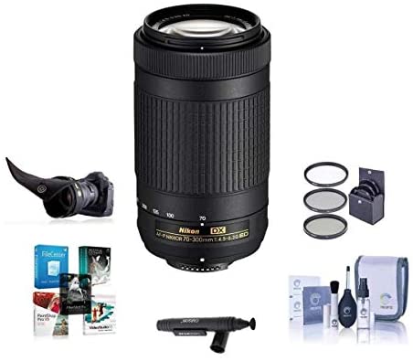 Nikon AF-P DX NIKKOR 70-300mm f/4.5-6.3G ED Lens USA Warranty - Bundle with 58mm Filter Kit, Flex Lens Shade, Lens Pouch, Cleaning Kit, Cap Leash, Cleaner, Software Package