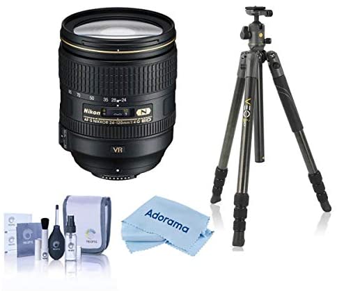 Nikon 24-120mm f/4G ED-IF AF-S NIKKOR VR VibrationReduction NIKKOR Lens - Bundle with VanguardVEO 2 264CB 26mm 4-Sec Carbon Fiber Travel Tripod with BH-50 Ball Head, Cleaning Kit, Cloth