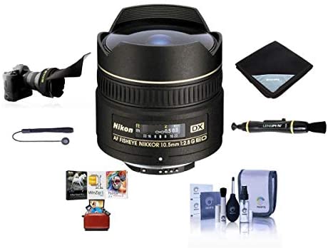 Nikon 10.5mm f/2.8G ED-IF AF DX Fish-Eye NIKKOR Lens F/DSLR - Bundle with Flex Lens Shade, Lens Cleaning Kit, Lens Wrap (15x15), Cap Leash, LensPen Lens Cleaner, Mac Software Package