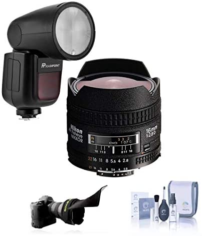 Nikon 16mm f/2.8D ED AF NIKKOR Lens - Bundle with Flashpoint Zoom Li-on X R2 TTL On-Camera Round Flash Speedlight, Flex Lens Shade, Cleaning Kit