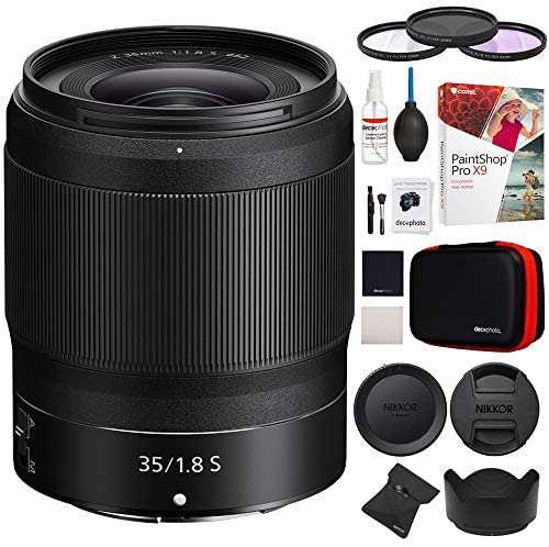 Nikon 20081 NIKKOR Z 35mm f/1.8 S Z Mount System Mirrorless Wide Angle Lens Bundle with 62mm UV, Polarizer & FLD Deluxe Filter kit, Cleaning Kit and Paintshop Pro 2018 Digital Download