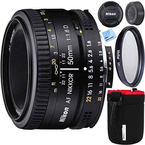 Nikon AF FX NIKKOR 50mm F1.8D Prime Lens Kit F-Mount DSLR Cameras Pro Bundle with Deco Photo Neoprene Lens Bag Water Scratch Resistant Case and 52mm Multicoated UV Filter
