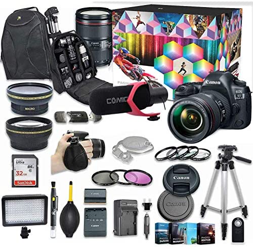 Canon EOS 5D Mark IV DSLR Camera Video Kit with Canon EF 24-105mm f/4L is II USM Lens + Wide Angle Lens + 2X Telephoto Lens + Flash + SanDisk 32GB SD Memory Card + Accessory Bundle