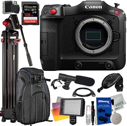 Canon EOS C70 Cinema Camera (RF Mount) with Essential Accessory Bundle - Includes: SanDisk Extreme Pro 128GB SDXC, Professional 72” Video Tripod, Water Resistant Deluxe Backpack & Much More