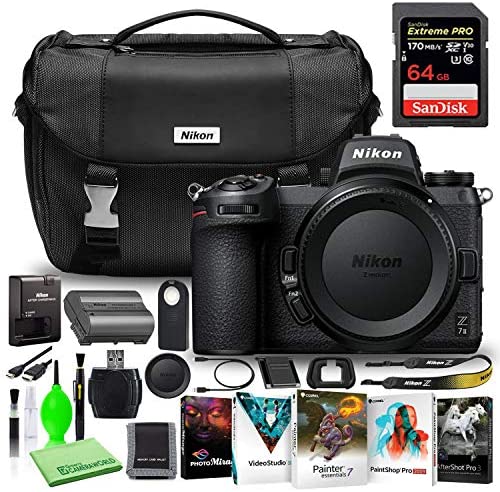 Nikon Z 7II 45.7MP Mirrorless Digital Camera (Body Only) (1653) USA Model Deluxe Bundle with High-Speed 64GB Extreme SD Card + Nikon Digital Camera Bag + Corel Editing Software + Much More