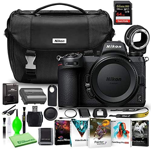 Nikon Z 7II 45.7MP Mirrorless Digital Camera (Body Only) (1653) USA Model Deluxe Bundle with High-Speed 64GB Extreme SD Card + Nikon FTZ Adapter + Nikon DSLR Camera Bag + Corel Editing Software