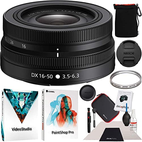 Nikon NIKKOR Z DX 16-50mm F/3.5-6.3 VR Zoom Lens Z Mount Mirrorless Cameras 20084 Bundle with Photo Video Editing Software + 46mm UV Filter + Deco Photo Neoprene Lens Bag & Accessories Kit