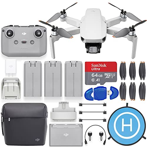 DJI Mini 2 Fly More Combo Drone Quadcopter with 4K Camera Bundle with SanDisk 64GB MicroSD Card, Landing pad Kit with Pilot Bundle