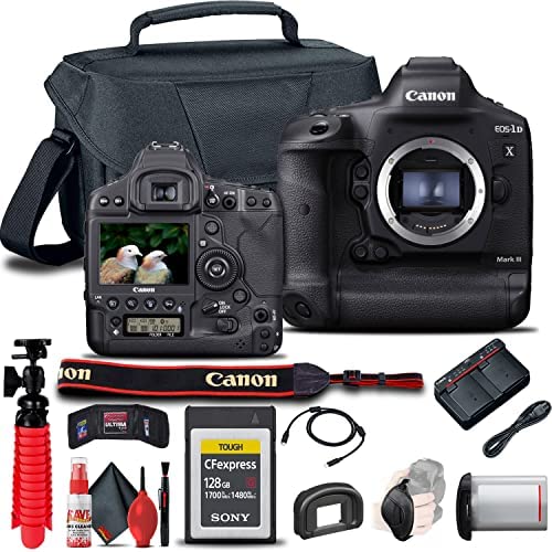 Canon EOS-1D X Mark III DSLR Camera (Body Only) (3829C002) + 128GB CFexpress Card + Case + Flex Tripod + Hand Strap + Memory Wallet + Cleaning Kit (Renewed) Canon EOS-1D X Mark III DSLR Camera (Body Only) (3829C002) + 128GB CFexpress Card + Case + Flex Tripod + Hand Strap + Memory Wallet + Cleaning Kit (Renewed)
